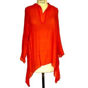 Ashley Stewart Orange Gauze Tunic with Hankercheif Hem and roll-up Sleeves 12